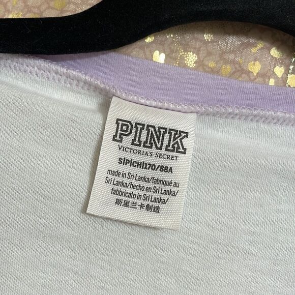 PINK Victorias Secret lavender/white/black lace up logo t-shirt, size S - Picture 4 of 6